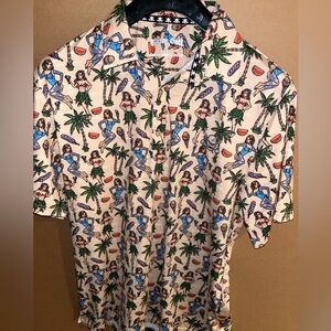 Tattoo Golf Hula Girl Hawaiian Cool-Stretch Polo Sz Medium Golf Shirt (Khaki)